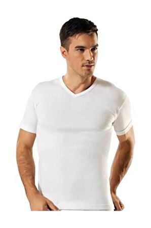 Erkek  Beyaz 6'lı Ribana V Yaka Atlet Fanila