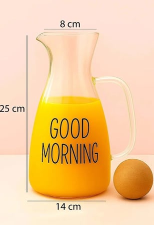 Good Morning Yazılı Mantar Kapaklı Cam Sürahi 1500ML – Şeffaf Kulplu Su ve İçecek Sürahisi | MT-010