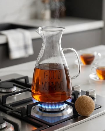 Good Morning Yazılı Mantar Kapaklı Cam Sürahi 1500ML – Şeffaf Kulplu Su ve İçecek Sürahisi | MT-010