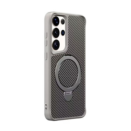 Gpack Samsung Galaxy S24 Ultra Kılıf Karbon Fiber Magsafeli Standlı Alp Kapak