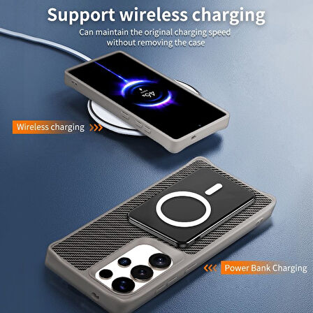 Gpack Samsung Galaxy S24 Ultra Kılıf Karbon Fiber Magsafeli Standlı Alp Kapak