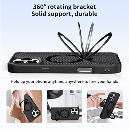Gpack Apple iPhone 14 Plus Kılıf Karbon Fiber Magsafeli Standlı Alp Kapak