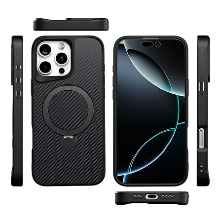 Gpack Apple iPhone 14 Plus Kılıf Karbon Fiber Magsafeli Standlı Alp Kapak