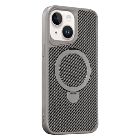 Gpack Apple iPhone 14 Plus Kılıf Karbon Fiber Magsafeli Standlı Alp Kapak