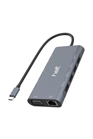 Type-c girişli USB+Hdmı+Vga+Type-C+Jack+Ethernet+Sd Kart Dönüştürücü Çoklayıcı Adaptör ( 10-50 MB/s)