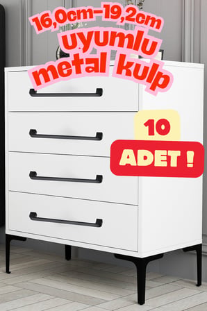 10 Adet Radius Siyah Metal Mobilya Kulpu 192 mm 19,2 cm Uyumlu Modern Mutfak Dolabı Çekmece Kulbu