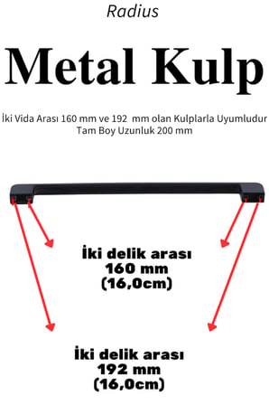 Radius Siyah Metal Mobilya Kulpu 192 mm 19,2 cm Uyumlu Modern Mutfak Dolabı Çekmece Kulbu 16,0 19,2
