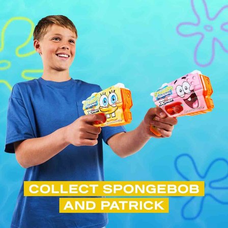 X-Shot Jr. Sünger Bob Kare Pantolon Fast-Fill Su Tabancası - Patrick ve SpongeBob Serisi