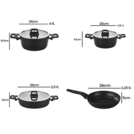 Amboss 7 Parça Granit Set Siyah