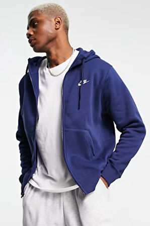 Nike Sportswear Club Full Zip Hoodie Şardonlu Erkek Lacivert Sweatshirt
