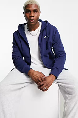 Nike Sportswear Club Full Zip Hoodie Şardonlu Erkek Lacivert Sweatshirt