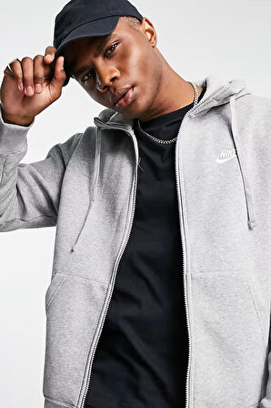 Nike Sportswear Club Full Zip Hoodie Erkek Gri Sweatshirt