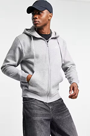 Nike Sportswear Club Full Zip Hoodie Erkek Gri Sweatshirt