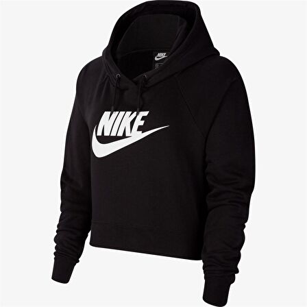 Nike W Nsw Essntl Flc Gx Crop Hdy Kadın Siyah Swea