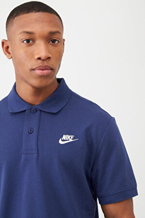 Nike Sportswear Clup Geniş Kalıp Erkek Lacivert Polo Yaka Tişört ( BİR BEDEN UFAK ALINIZ )