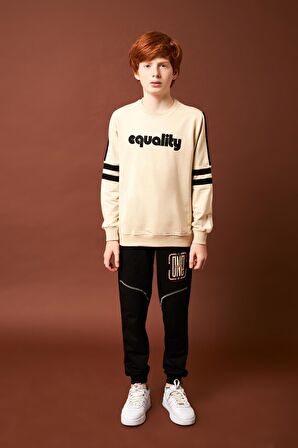 Equality Nakış Detaylı Erkek Çocuk Sweatshirt Taş