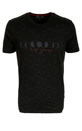 Erkek Tişört Bisiklet Yaka Siyah %100 Pamuk Slim Fit Baskılı T-shirt NCS JEANS 1931