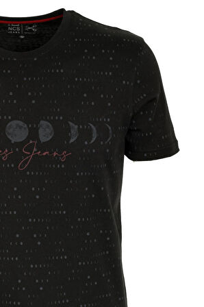 Erkek Tişört Bisiklet Yaka Siyah %100 Pamuk Slim Fit Baskılı T-shirt NCS JEANS 1931