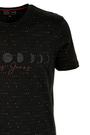 Erkek Tişört Bisiklet Yaka Siyah %100 Pamuk Slim Fit Baskılı T-shirt NCS JEANS 1931