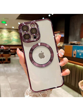 İPHONE 14 UYUMLU OMEGA LAZER KESİM YUMUŞAK KILIF KAMERA KORUMALI ŞIK TASARIM SİLİKON ŞEFFAF KENAR MOR
