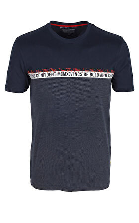 Erkek Tişört Bisiklet Yaka Lacivert %100 Pamuk Slim Fit Baskılı T-shirt NCS JEANS 1932