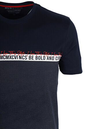 Erkek Tişört Bisiklet Yaka Lacivert %100 Pamuk Slim Fit Baskılı T-shirt NCS JEANS 1932