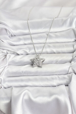 316L Çelik Zincir Gümüş Renk Zincirli Gümüş Yıldız Model Kadın Kolye