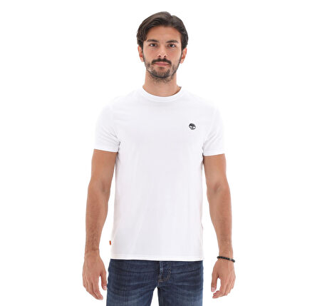 B0A2BPR1001-R Timberland Ss Dunstan River Jersey Crew Tee Slim Erkek T-Shirt Beyaz
