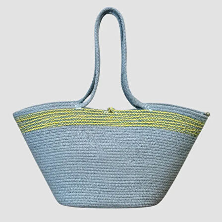 Uretti - Nuran 9092 El Yapımı Tress İp Plaj Çanta 25cm - Mavi
