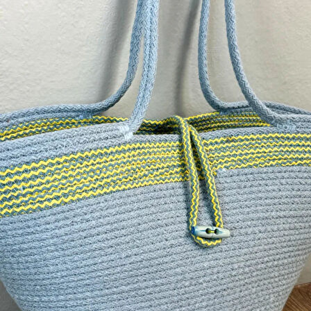 Uretti - Nuran 9092 El Yapımı Tress İp Plaj Çanta 25cm - Mavi