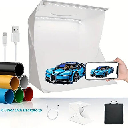 Miracle Omni® Katlanır Işıklı Fotoğraf Stüdyosu 40x40 cm 6 Renk Fonlu Ürün Çekimi İçin Uygun Fotoğraf Çekim Kutusu