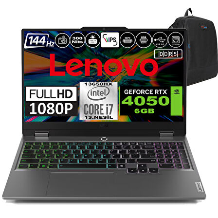 Lenovo Loq 15IRX9 Intel Core I7 13650HX Ddr5 64GB 4tb SSD Rtx 4050 6gb 300NITS 15.6" 144Hz Fhd Windows 11 Home Taşınabilir Bilgisayar 83DV0117TRH12 + Zetta Çanta