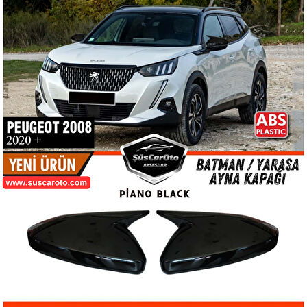 Peugeot 2008 2019 Sonrası Uyumlu Batman Yarasa Ayna Kapağı Piano Black ABS Plastik Sağ Sol Takım