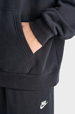 Nike Nsw Clup Fleece Hoodie Oversize Geniş Kesim Siyah Erkek Sweatshrit