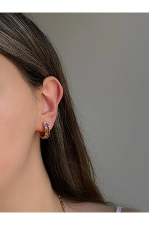 Çelik Rose Gold Renkli Taşlı Galpa Küpe -kararma Yapmaz-