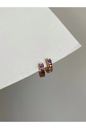 Çelik Rose Gold Renkli Taşlı Galpa Küpe -kararma Yapmaz-