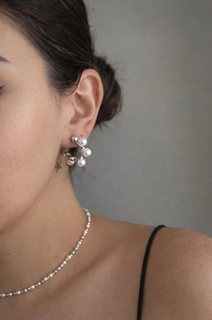 Çelik Silver Incili Halka Ariadne Küpe -kararma Yapmaz-