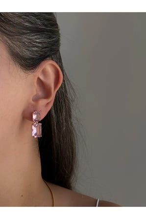 Çelik Kare Pembe Taş Işıltılı Lissome Küpe -kararma Yapmaz-