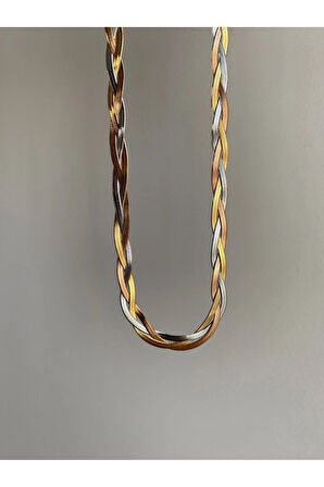 Çelik 3 Renk Italyan Saç Örgü Kolye -kararma Yapmaz-