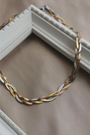 Çelik 3 Renk Italyan Saç Örgü Kolye -kararma Yapmaz-