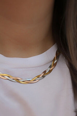 Çelik 3 Renk Italyan Saç Örgü Kolye -kararma Yapmaz-