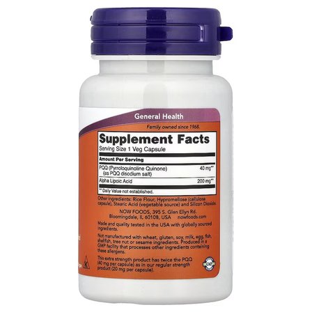 Ultra Strength PQQ  With 200 mg Alpha Lipoic Acid. 40 mg 50 Veg Capsules