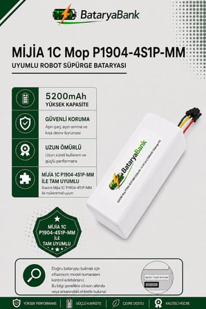 Mi Mijia 1C Robot Vacuum Mop P1904-4S1P-MM Uyumlu Batarya 14.4V 5200mAh Li-ion Yüksek Kapasiteli Pil