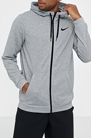 Nike Dri-Fit Full Zip Training Hoodie Gri Erkek Spor Sweatshrirt 