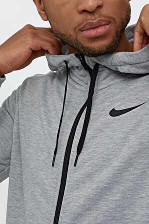 Nike Dri-Fit Full Zip Training Hoodie Gri Erkek Spor Sweatshrirt 