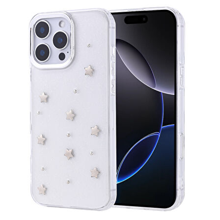 Gpack iPhone 16 Pro Max uyumlu Kılıf Kenarlar Airbagli Simli Şeffaf Kutup Kapak