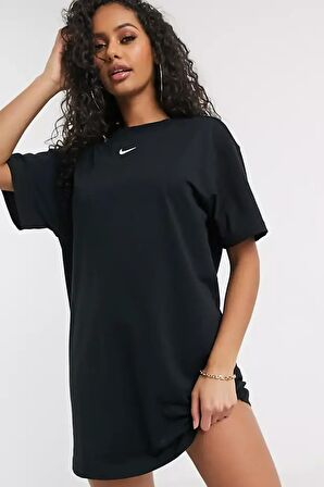 Nike Sportswear Essential Bol Kesim Pamuklu Siyah Kadın Elbise Tişört 