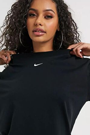 Nike Sportswear Essential Bol Kesim Pamuklu Siyah Kadın Elbise Tişört 