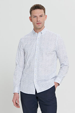 Slim Fit Dar Kesim Klasik Yaka Pamuklu Armürlü Gömlek