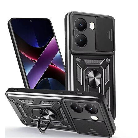 Gpack Xiaomi Poco X7 Pro uyumlu Kılıf Pars Sürgülü Vega Yüzüklü Sert Silikon